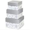 1 Set, Silver Snowflakes Nested Boxes Large 3 Piece Square Gift Boxes w/White Interiors In All Occasion & Christmas Designs view 1