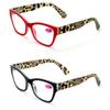 2 Pairs of Stylish Classic Rectangle Reader With Spring Hinges, Women Female Leopard Temple Reading Glasses (1 Black 1 Red, 2.50) view 1