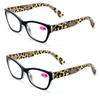 2 Pairs of Stylish Classic Rectangle Reader With Spring Hinges, Women Female Leopard Temple Reading Glasses (2 Black, 1.00) view 1