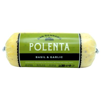 Basil & Garlic Italian Polenta Tube by San Gennaro | Crafted from Non GMO Yellow Corn | Ready for Quick Heat & Serve Instant Grits Easy Gluten Free Dinner | Fine Cornmeal Roll | 18 ounce, Pack of 1