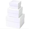 1 Set, Solid Pearl White Nested Boxes Small 3 Piece Square Gift Boxes w/White Interiors In All Occasion & Christmas Designs view 1