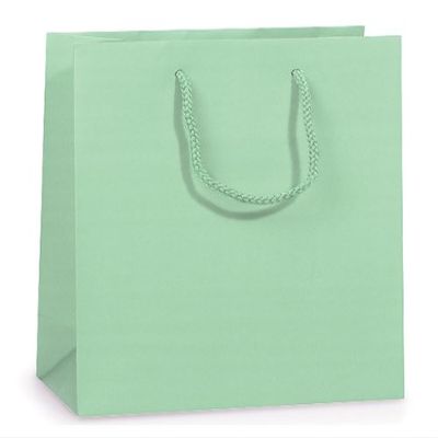 Pack Of 100, Solid Aqua Matte Medium Gift Bags 13 X 5 X 10" w/Cardboard Bottom Inserts & Coordinating Cord Handles