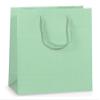 Pack Of 100, Solid Aqua Matte Medium Gift Bags 13 X 5 X 10" w/Cardboard Bottom Inserts & Coordinating Cord Handles view 1