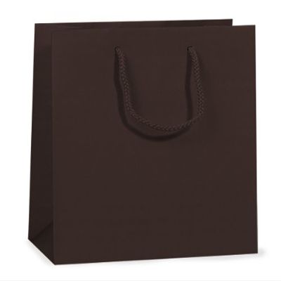 Pack Of 100, Solid Chocolate Matte Medium Gift Bags 13 X 5 X 10" w/Cardboard Bottom Inserts & Coordinating Cord Handles