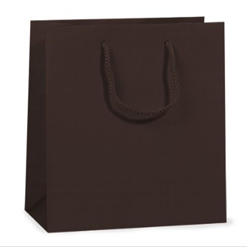 Pack Of 100, Solid Chocolate Matte Medium Gift Bags 13 X 5 X 10" w/Cardboard Bottom Inserts & Coordinating Cord Handles