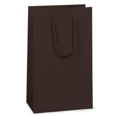 Pack Of 10, Solid Chocolate Matte Cub Gift Bags 8 X 4 X 10" w/Cardboard Bottom Inserts & Coordinating Cord Handles