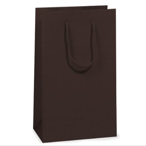 Pack Of 10, Solid Chocolate Matte Cub Gift Bags 8 X 4 X 10" w/Cardboard Bottom Inserts & Coordinating Cord Handles