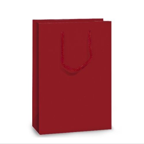 Pack Of 10, Solid Red Matte Jewel Gift Bags 6.5 X 3.5 X 6.5" w/Cardboard Bottom Inserts & Coordinating Cord Handles