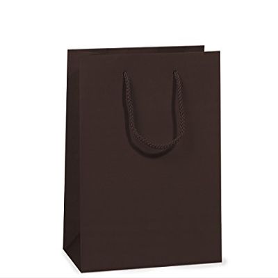 Pack Of 100, Solid Chocolate Matte Jewel Gift Bags 6.5 X 3.5 X 6.5" w/Cardboard Bottom Inserts & Coordinating Cord Handles