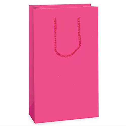 Pack Of 100, Solid Hot Pink Matte Cub Gift Bags 8 X 4 X 10" w/Cardboard Bottom Inserts & Coordinating Cord Handles