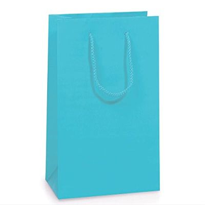 Pack Of 100, Solid Turquoise Matte Cub Gift Bags 8 X 4 X 10" w/Cardboard Bottom Inserts & Coordinating Cord Handles