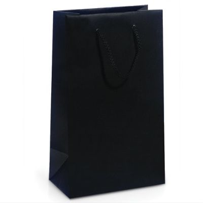 Pack Of 100, Solid Black Matte Cub Gift Bags 8 X 4 X 10" w/Cardboard Bottom Inserts & Coordinating Cord Handles
