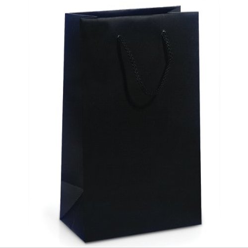 Pack Of 100, Solid Black Matte Cub Gift Bags 8 X 4 X 10" w/Cardboard Bottom Inserts & Coordinating Cord Handles
