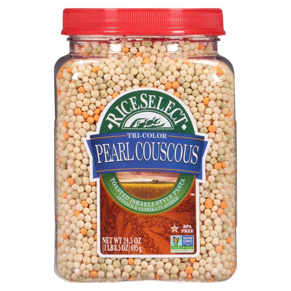 RiceSelect Tri-Color Pearl Couscous, Toasted Israeli-Style Pasta, Spinach and Paprika Flavored, 24.5 Ounce Jar (Pack of 1)