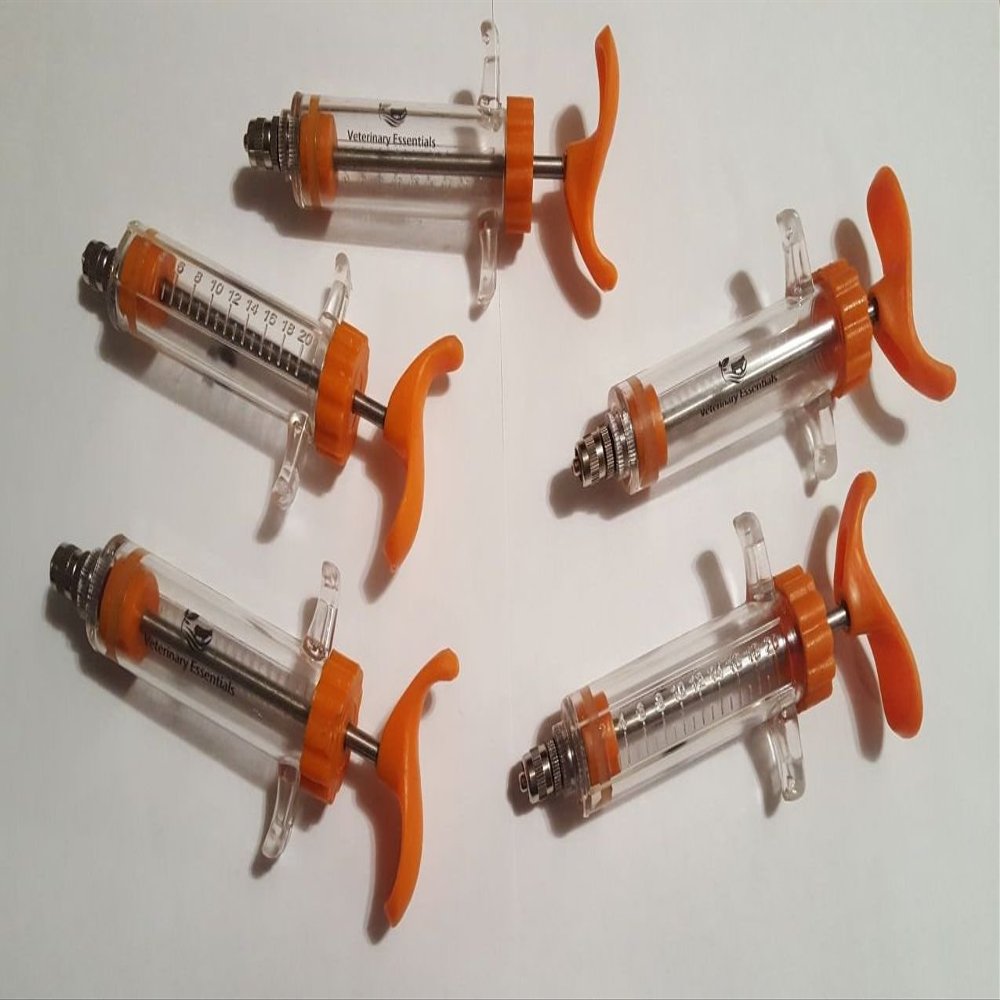 5 PCS Dose Syringe 20mL Unbreakable Plastic Barrel Luer Lock Livestock Veterinary