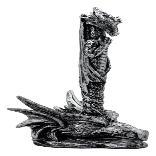 Ebros Gift Ink Of Fire Spirit Leviathan Pen With Dragon Head Base Holder Figurine 6.5" H Office Desktop Accessory Stationery Dungeons And Dragons Medieval Accent