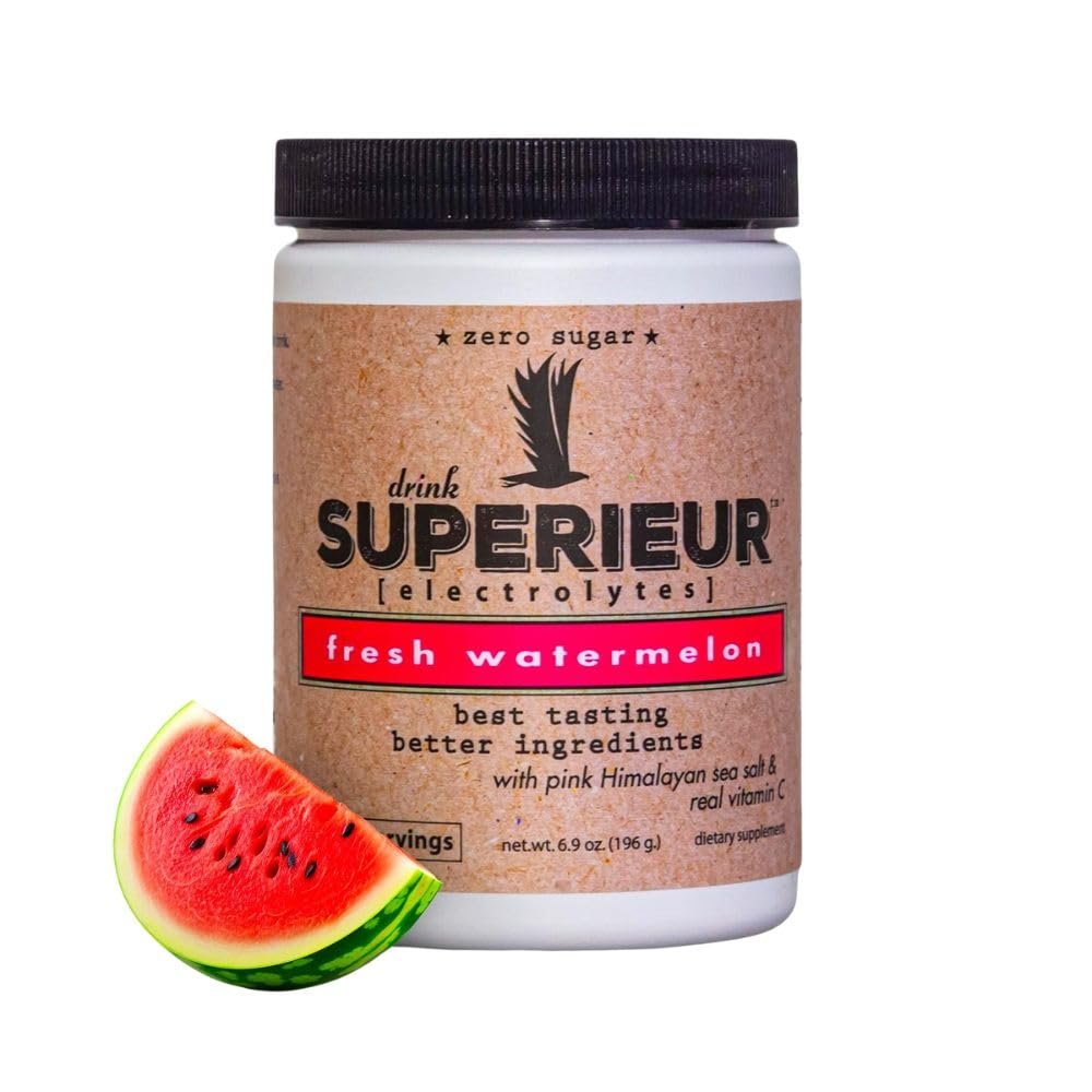 Superieur Electrolytes  Plant Based Electrolyte Supplement w/Sea Minerals for Hydration & Recovery  Keto Friendly, Non-GMO, Zero Sugar, Vegan Healthy Sports Drink Powder  Watermelon (70 Servings)