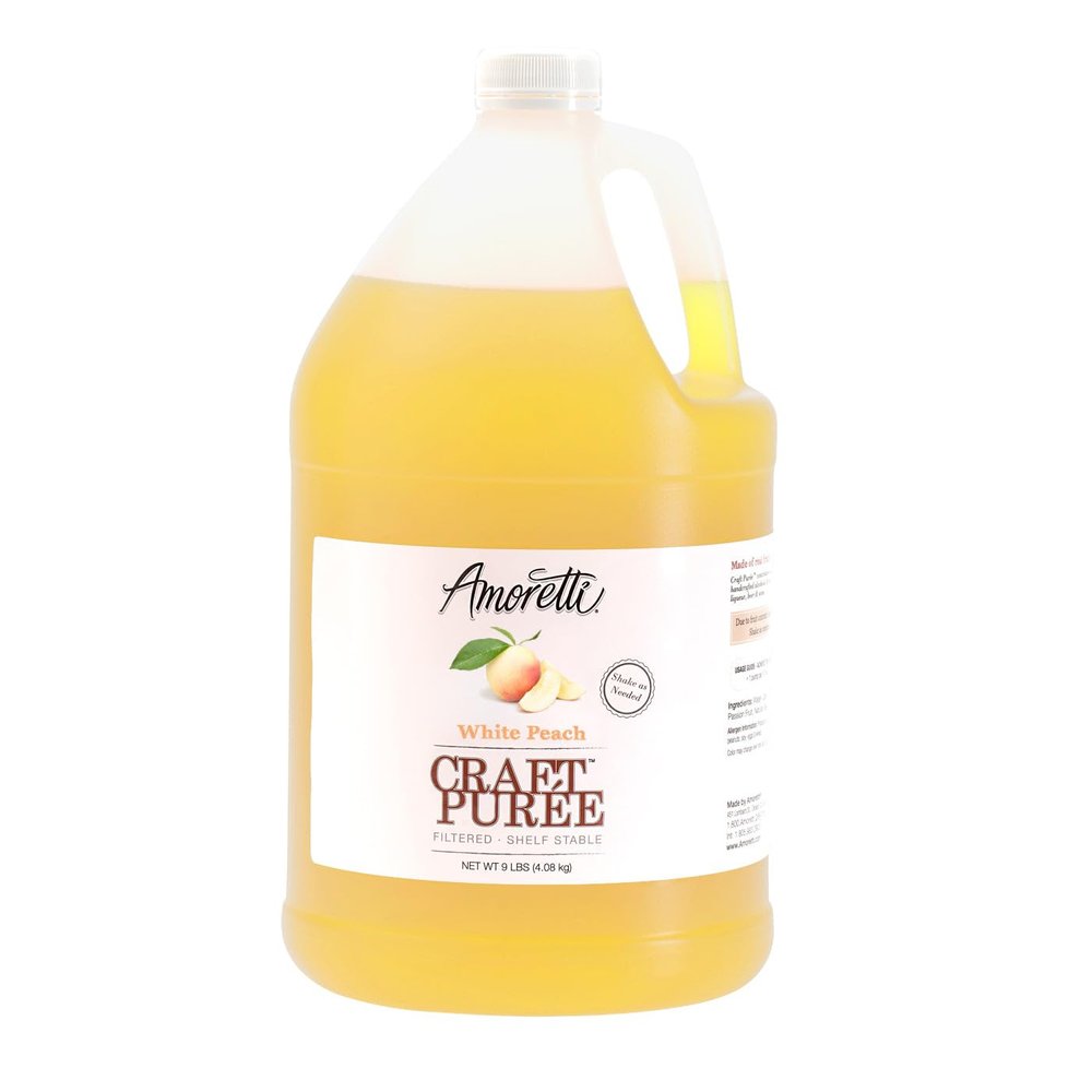 Amoretti - White Peach Craft Puree 9 lbs, Perfect for flavoring Cocktail, Brewing, Beer, Wine, alcoholic beverages, and Mocktail, Drink Mix, Mixers, Made of Real Fruit, No Preservatives