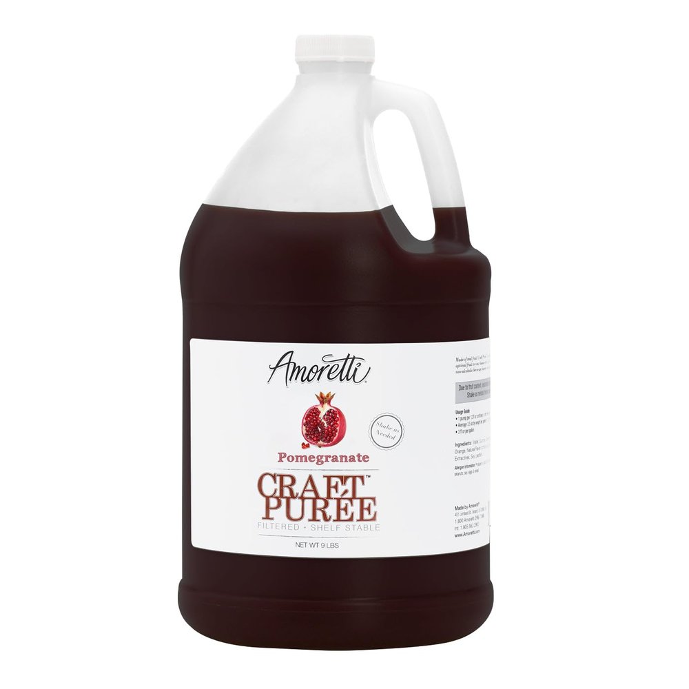 Amoretti - Pomegranate Craft Puree 9 lbs, Perfect for flavoring Cocktail, Brewing, Beer, Wine, alcoholic beverages, and Mocktail, Drink Mix, Mixers, Made of Real Fruit, No Preservatives