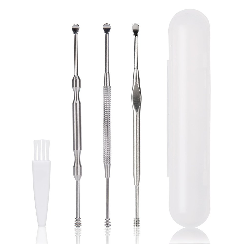 3 Pcs Ear Pick Earwax Removal Kit, Geengle Ear Cleansing Tool Set, Ear Curette Ear Wax Remover Tool with a Cleaning Brush and Storage Box