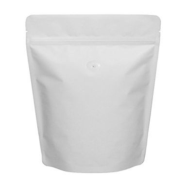 BAP 50 Pack 12 oz Matte White Stand Up Pouch with Valve for Coffee