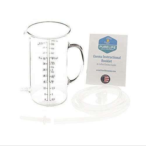Purelife Glass Enema Kit - 1 Qt - European Glass - Table Top Model -No Plastic Parts - Perfect for Coffee Enemas, Wheatgrass Enemas