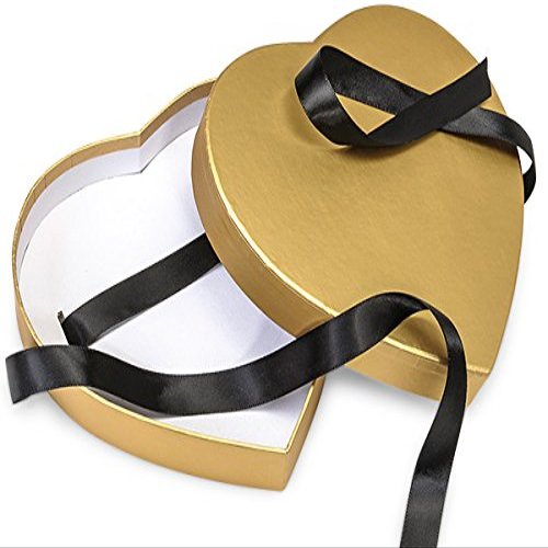 Pack Of 3, Small Solid Gold Matte Heart Candy Gourmet Boxes W/Ribbon Slits 6-3/4 x 6-1/8 x 1-1/4"