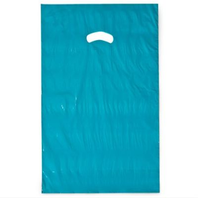 Pack Of 500, 15 x 18" x (With 4" Bottom Gusset) Solid Teal Super Gloss Recycled Plastic Bags 1.25 Mil Made In Usa