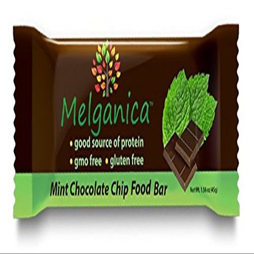 Melganica Mint Chocolate Chip Food and Protein Bar - Non-GMO, Gluten Free, Contains Organic Ingredients, 7g of Fiber - 12 Count