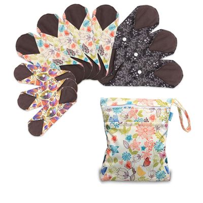 Teamoy 10Pcs Sanitary Pad, Reusable Washable Cloth Menstrual Pads/Panty Liners with Wet Bag, Super-Absorbent, Soft and Comfortable(3pcs7.9"+4pcs10"+3pcs11.6")