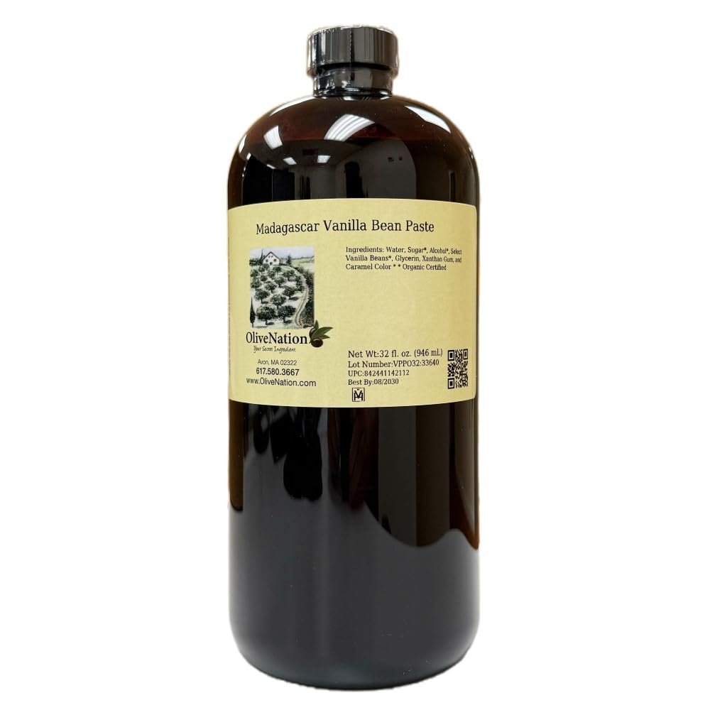 OliveNation Madagascar Vanilla Bean Paste - Thick Texture Premium Vanilla Bean Paste Puree with Seeds for Baked Goods, Frosting, Fillings, Beverages, Cooking, Rich Sweet Taste, Easy to Use 32 ounces