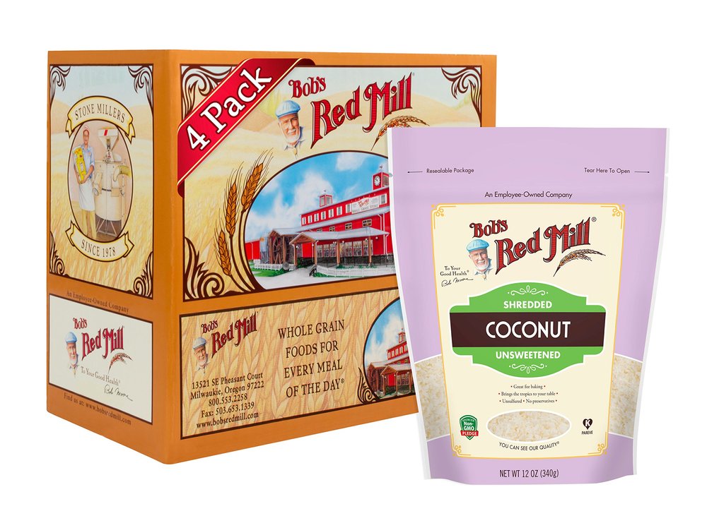 Bob's Red Mill Shredded Coconut, 12oz (Pack of 4) - Non GMO, Fair Trade Certified, Vegan, Paleo Friendly, Keto Friendly Friendly, Kosher