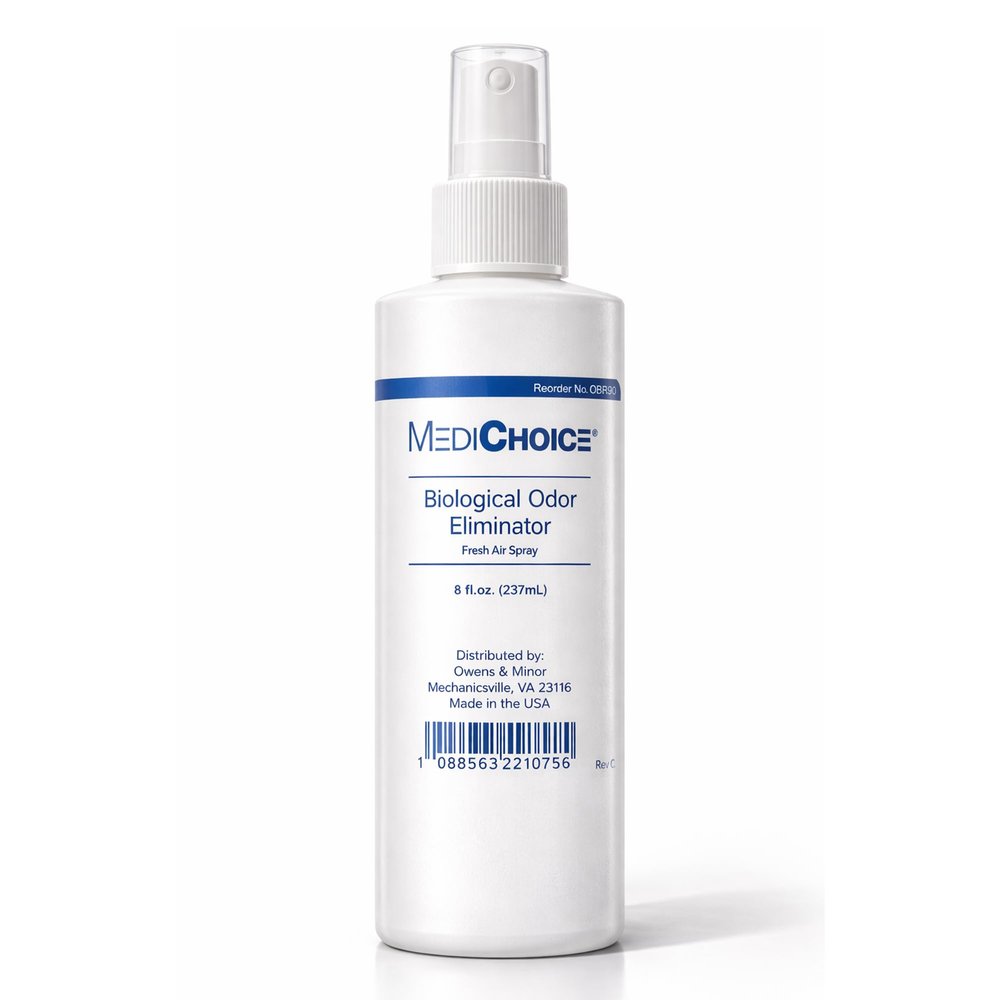 MediChoice Biological Odor Eliminator Spray, 8 Oz Fresh Scent Pump Bottle - Dye Free, Quick Drying, Ideal for Fabric, Skin, Hair - Odor Neutralizer for Home, Hospital, Health Care Clinic
