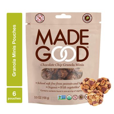 MadeGood Granola Minis, Chocolate Chip, Vegan Friendly, Kosher, USDA Certified Organic, Gluten Free & Non-GMO, 3.5 Ounce Pouch (Pack of 6)