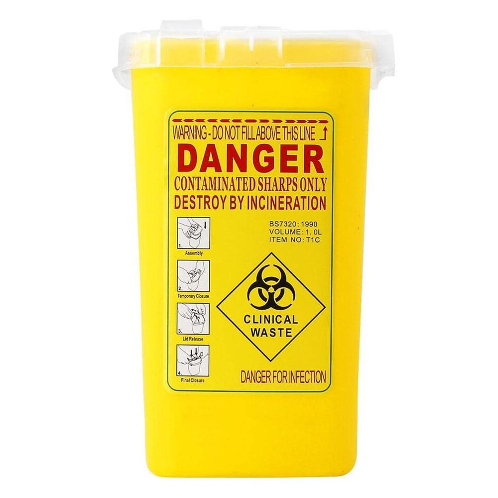 Dovewill Yellow Sharps Bin Needle Blade Waste Disposal Container with Locking Lid 1.0L