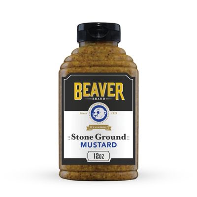 Beaver Brand Stone Ground Mustard, Traditional German-Style Whole Grain Mustard, 12 oz Squeeze Bottle