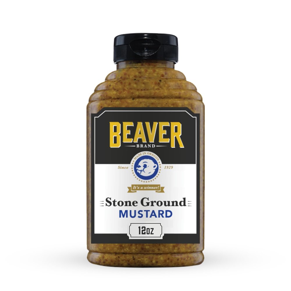 Beaver Brand Stone Ground Mustard, Traditional German-Style Whole Grain Mustard, 12 oz Squeeze Bottle