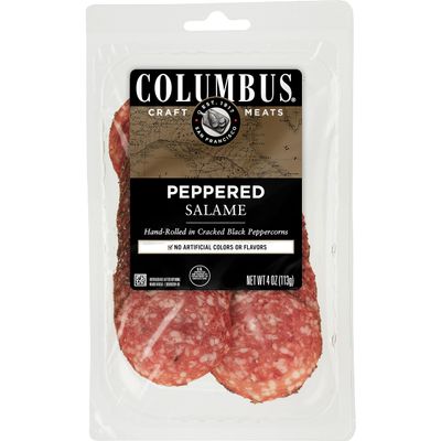 COLUMBUS Salami Sliced and Peppered, Italian, Authentic Flavor For Charcuterie Boards, Sandwiches, and Lunch Meat Deli, 4 oz