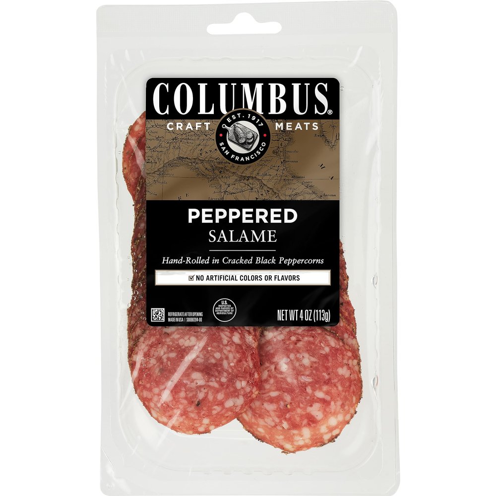 COLUMBUS Salami Sliced and Peppered, Italian, Authentic Flavor For Charcuterie Boards, Sandwiches, and Lunch Meat Deli, 4 oz