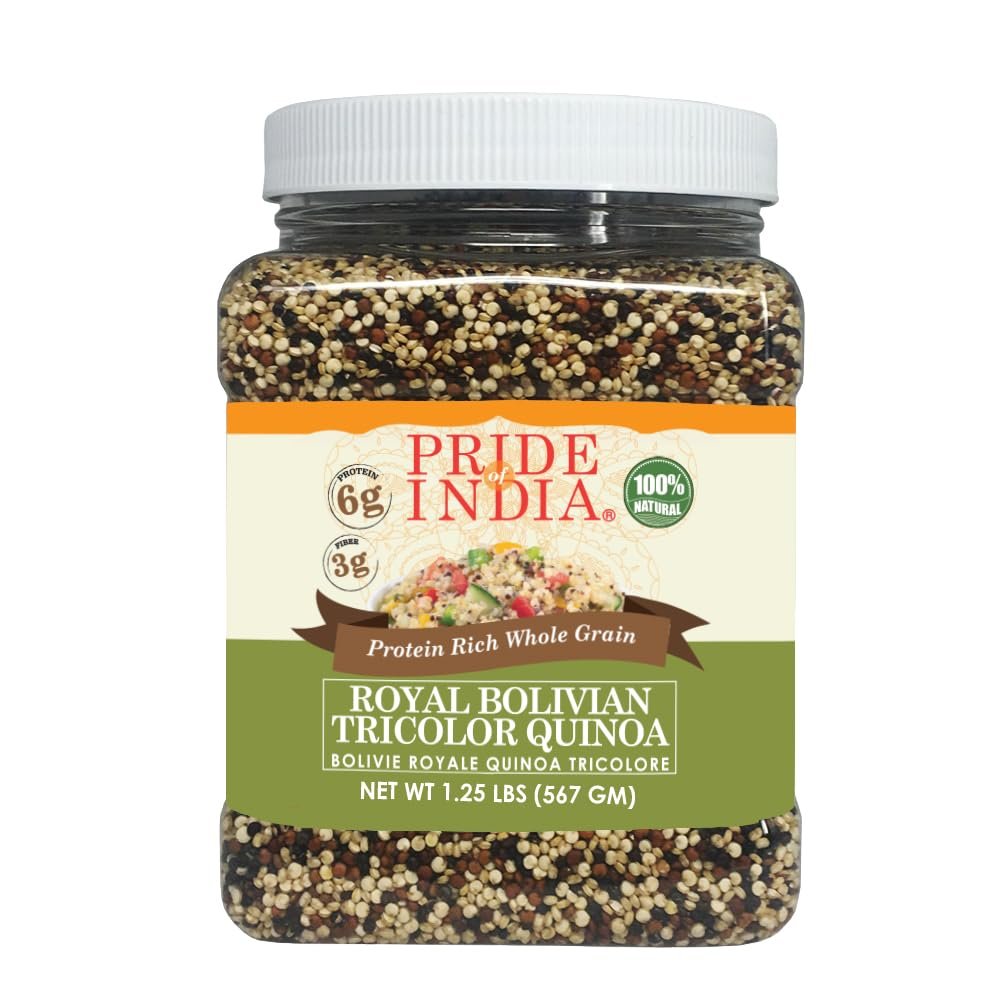 Pride Of India - Natural Three Color Quinoa - 100% Royal Bolivian Superior Grade Protein Rich Whole Grain, 1.5 lbs (24oz) Jar
