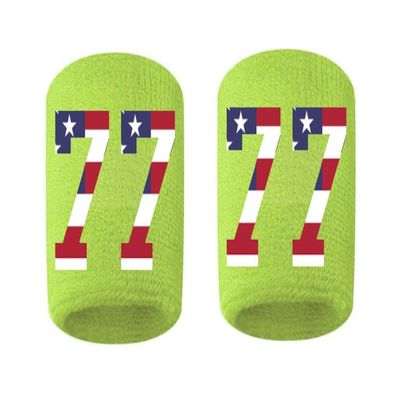 #77 Embroidered/Stitched Sweatband Wristband VOLT Sweat Band w/ USA AMERICAN FLAG Number (2 Pack)