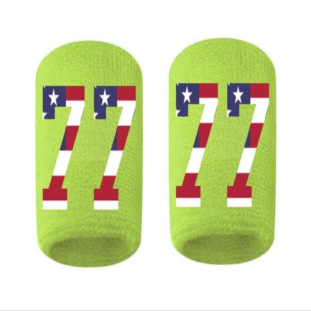 #77 Embroidered/Stitched Sweatband Wristband VOLT Sweat Band w/ USA AMERICAN FLAG Number (2 Pack)