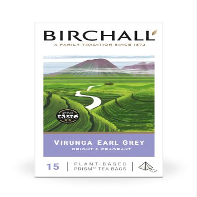 Birchall Tea Bags, Virunga Earl Grey a, Black Tea Bursting with Full Flavour, Perfect Vegan Gifts, 15 Plant-Based Prism Tea Bags