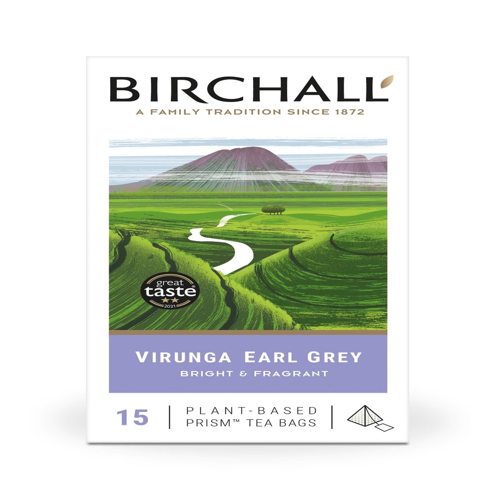 Birchall Tea Bags, Virunga Earl Grey a, Black Tea Bursting with Full Flavour, Perfect Vegan Gifts, 15 Plant-Based Prism Tea Bags