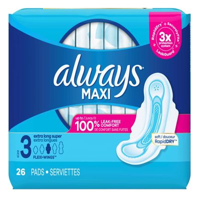 Always Pads Size 3 Maxi 26 Count Xtra Long Super (Pack of 3)