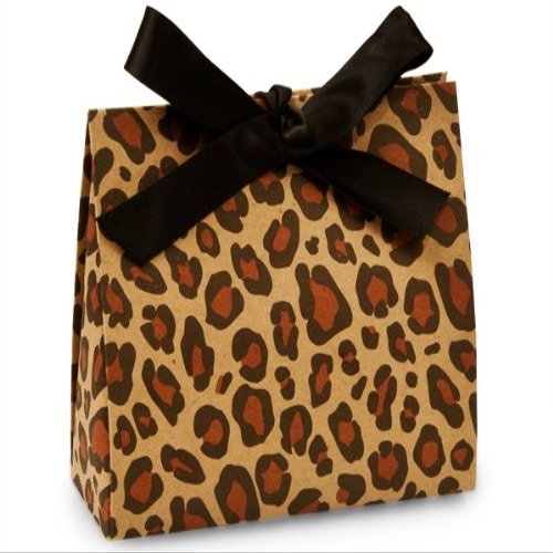 Pack of 100, Solid Kraft Leopard Purse Totes Small 4.5 x 2 x 3.75" Great for Party Favors, Gift Basket Stuffers, & Jewelry Packaging