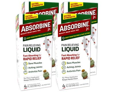 ABSORBINE JR. Extra Strength Pain Relieving Liquid, for Muscle, Joints, Arthritis Pain, with No-Mess Applicator, 4 Oz - 4 Pack