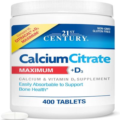 21st Century Calcium Citrate + Vitamin D Caplets - 400 ct, Pack of 3
