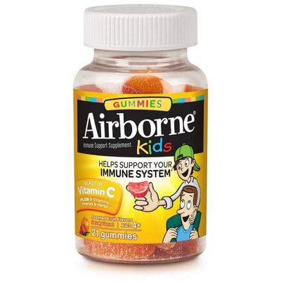 Airborne 500mg Vitamin C Immune Support Zinc Gummies for Kids, Assorted Fruit Flavor, Gluten Free Crafted Blend with Powerful Antioxidants Vitamins C & E, 21 Gummies (4 Pack)