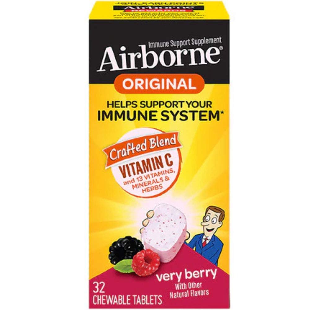 Airborne Very Berry Chewable Tablets, 32 count - 1000mg of Vitamin C - Immune Support Supplement (Packaging May Vary) ( Pack of 4)